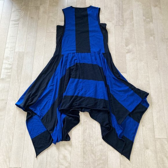 Derek Lam 10C sleeveless black & blue striped dress asymmetrical hem relaxed fit - Picture 2 of 5